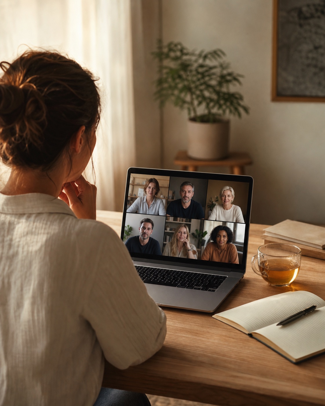 Teilnehmerin bei einem persönlichen MindGate Open Circle am Laptop